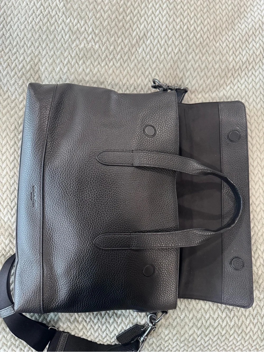 COACH Hamilton Black Pebble Leather Portfolio Briefcase Messenger Laptop Bag